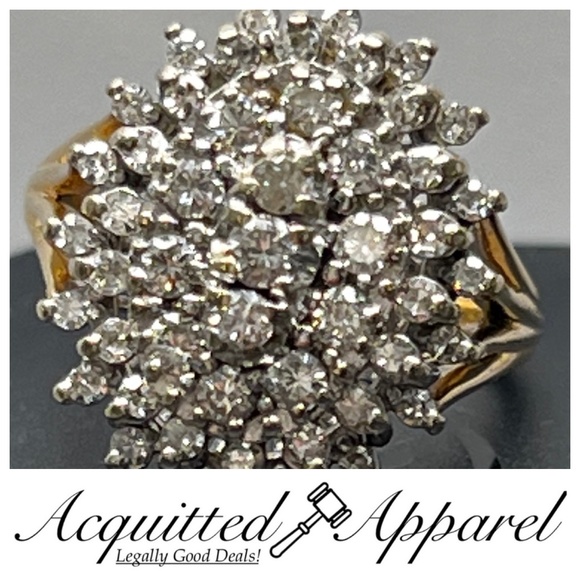 14K Y/Gold 50 Diamond 1.50 CT TDW Cluster Ring - Picture 2 of 12